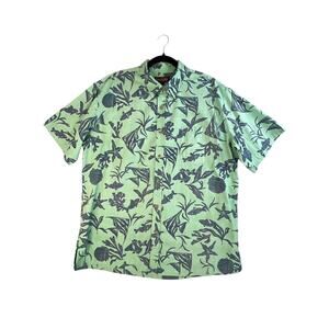 Cooke Street Button Shirt MENS  XL  FISH 'N' FOSSIL HAWAIIAN BLUE GREEN VINTAGE
